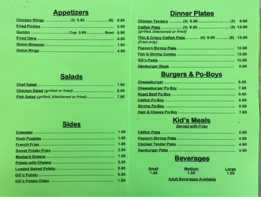 Menu At Sportsman Fish & Grill Restaurant, Vidalia