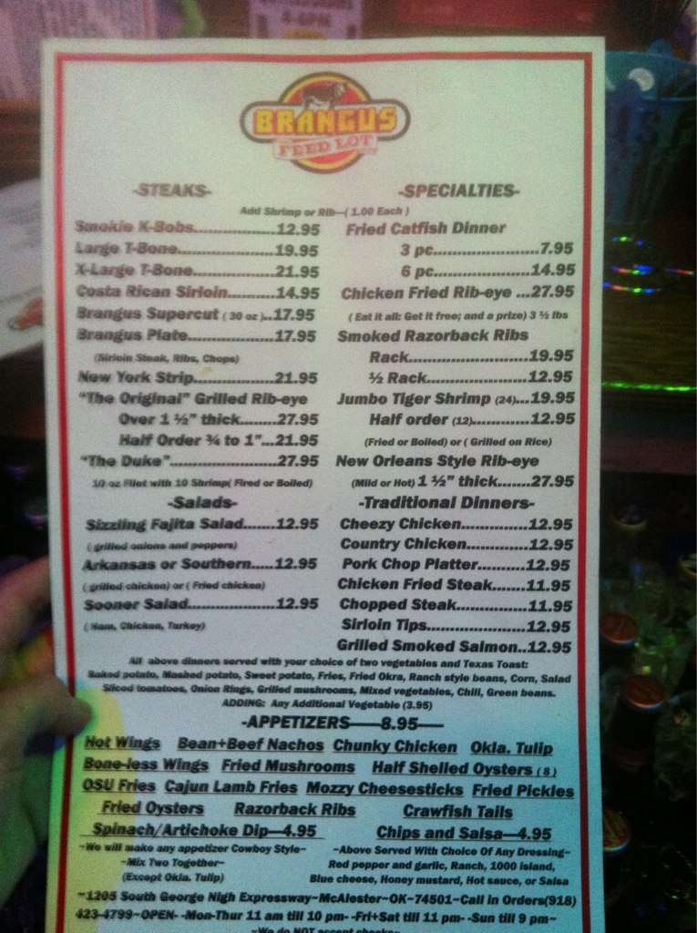 Brangus Feed Lot Menü, Brangus Feed Lot, McAlester, McAlester için Menü