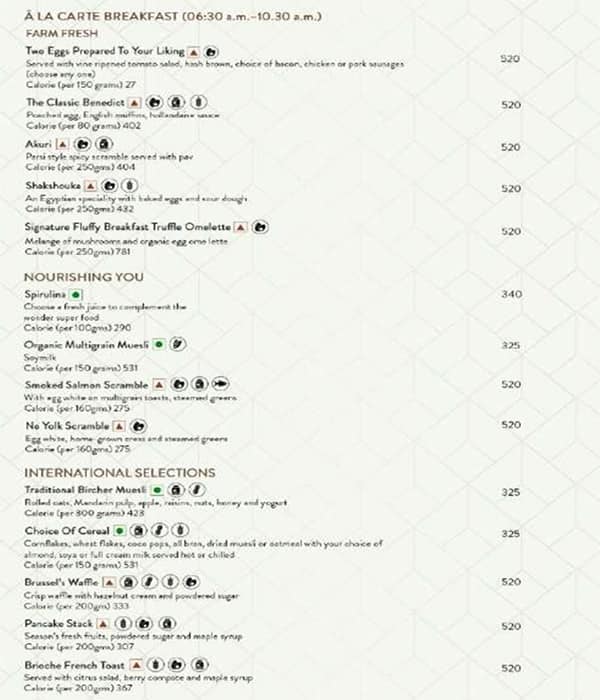 Menu of Coriander Kitchen Conrad Pune, Bund Garden Road, Pune