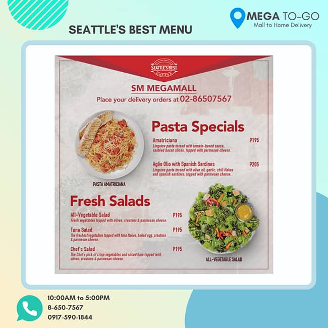 Menu at Seattle's Best Coffee cafe, San Juan, Cardinal Santos Hospital