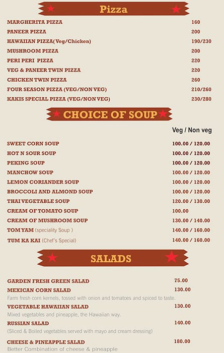 Kakis Restaurant menu