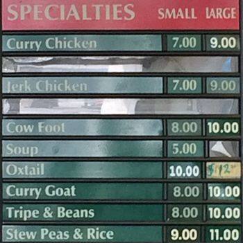 Caribbean Splash menu