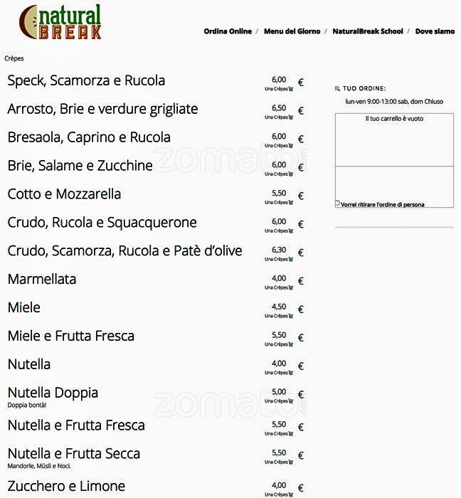 Menu de Natural Break