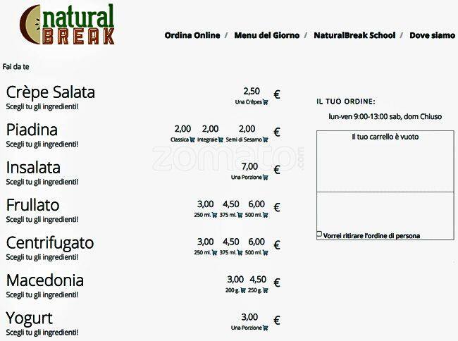 Menu de Natural Break