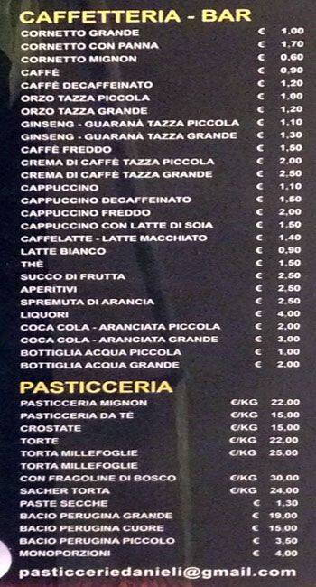 Menu di Danieli 