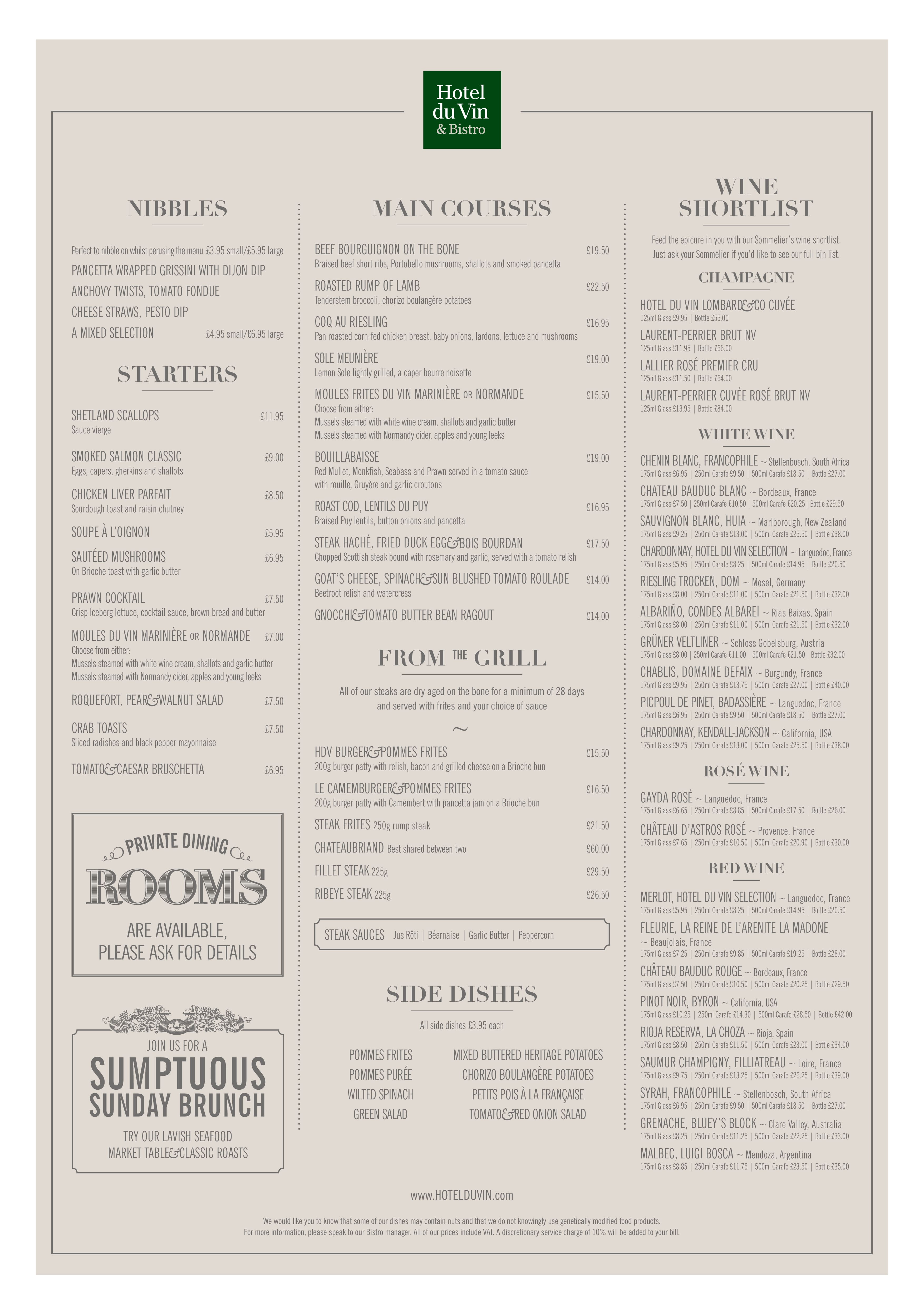 Bistro Du Vin Menu, Menu for Bistro Du Vin, Bristol, South West England