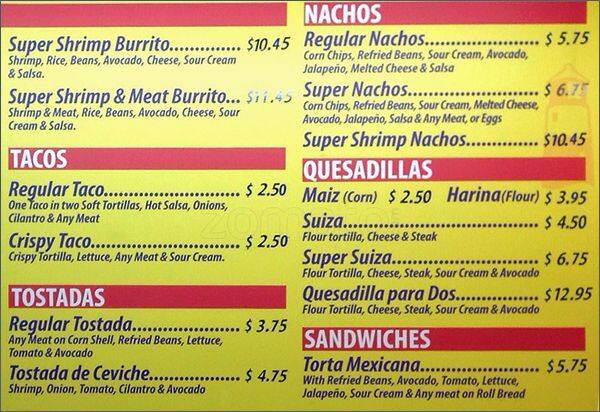 Menu at Taqueria El Farolito restaurant, South San Francisco, 394 Grand Ave