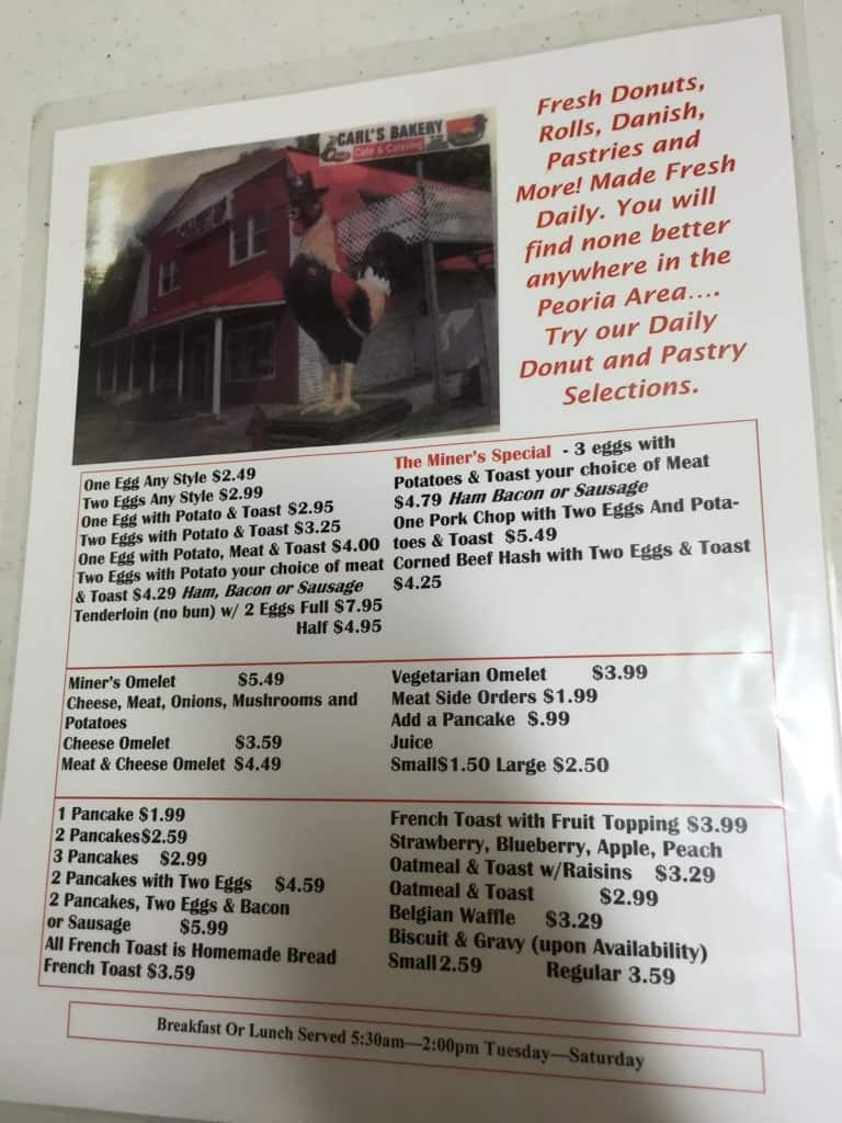 Menu at Carl's Bakery & Restaurant, East Peoria