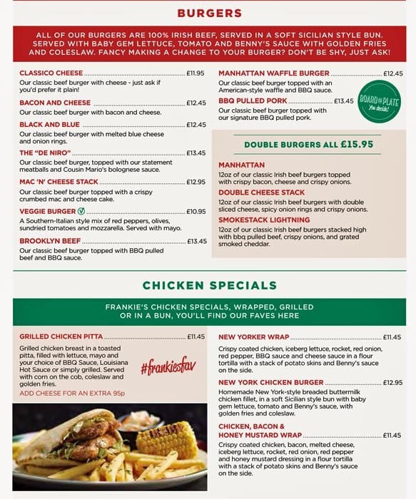 Menu At Frankie And Bennys Restaurant Wembley Unit 100 London Designer