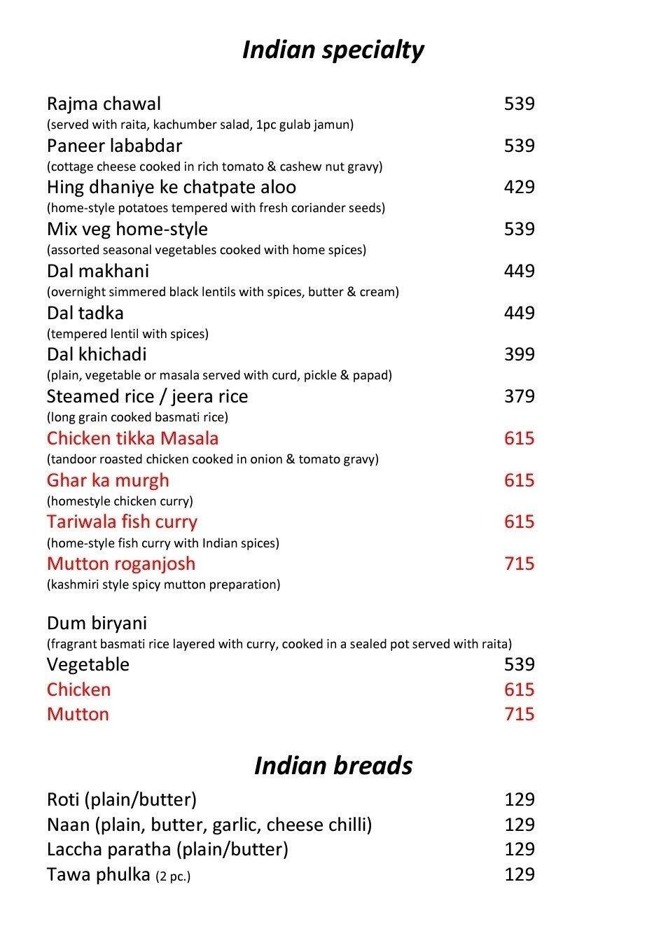 The Creative Kitchen - Radisson Blu Hotel menu