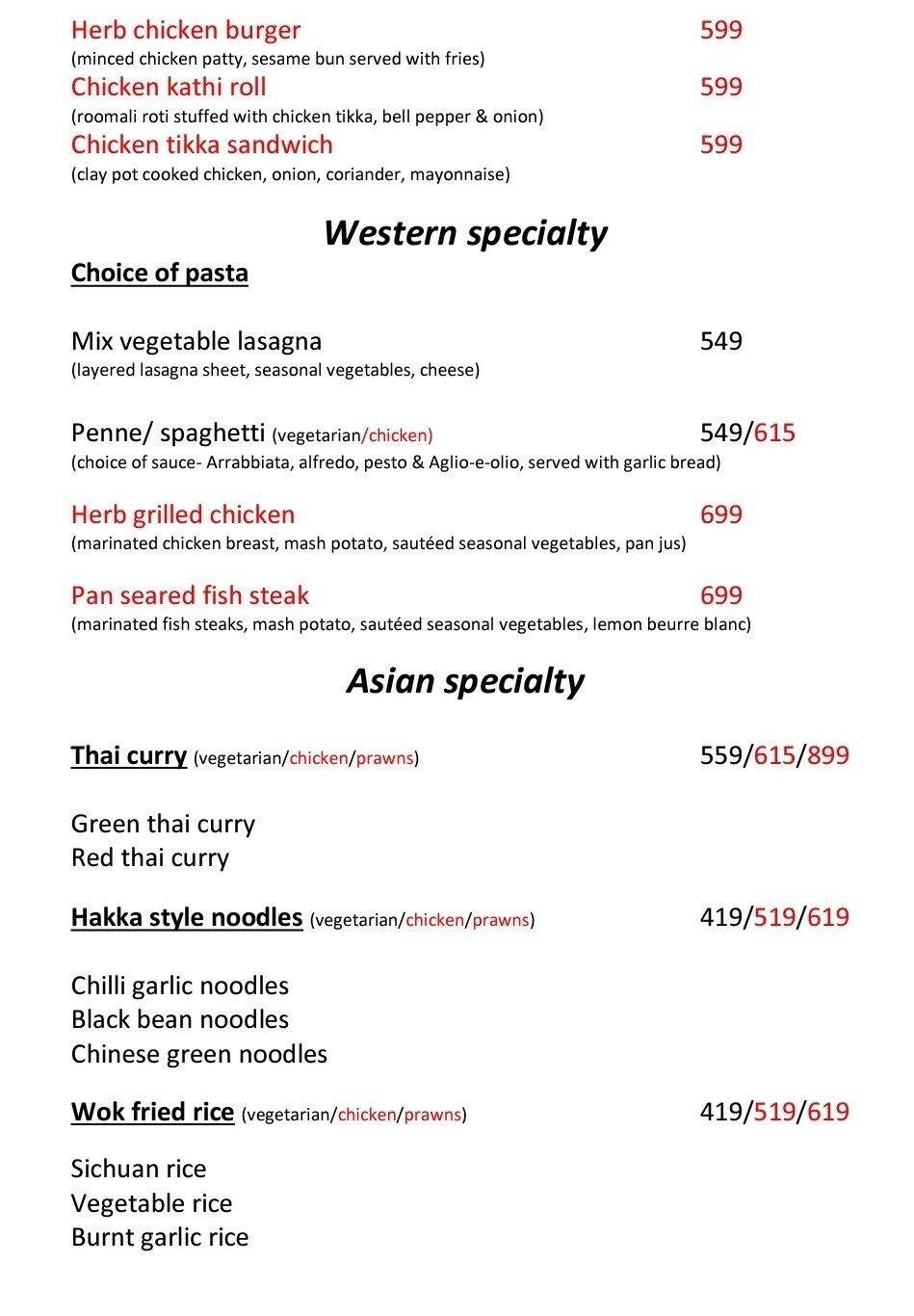 The Creative Kitchen - Radisson Blu Hotel menu