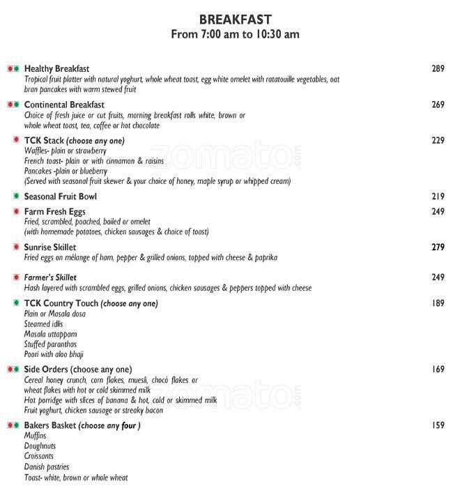Radisson Hotel Food Menu