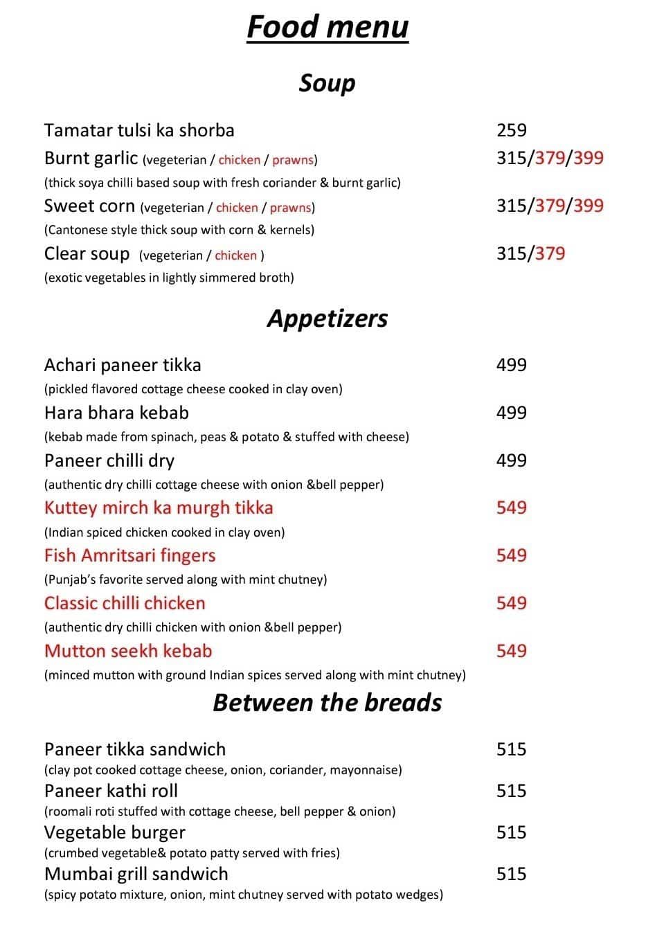 The Creative Kitchen - Radisson Blu Hotel menu