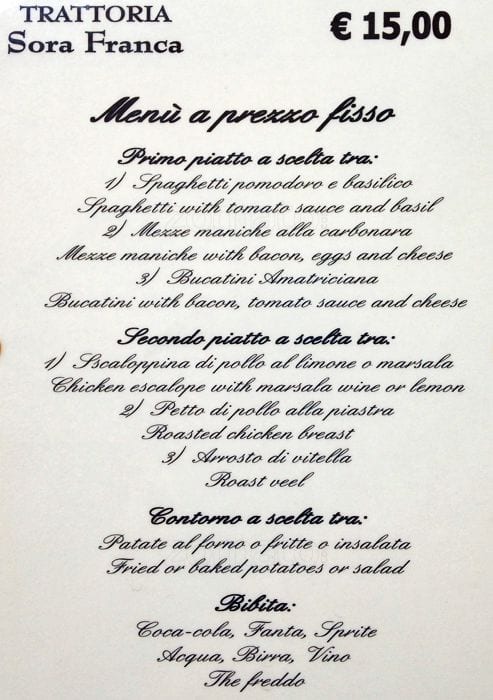 Menu di Sora Franca 