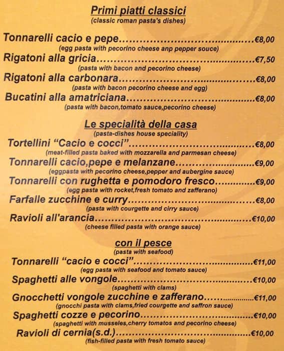 Menu di Cacio e Cocci 
