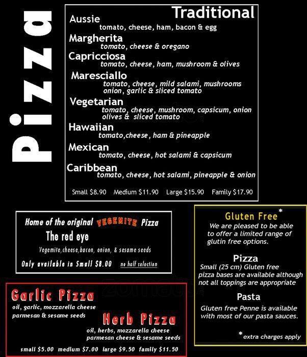 Margherita Menu, Menu podniku Margherita, Viewbank, Melbourne