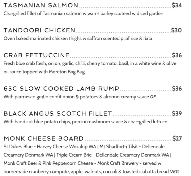 Menu at The Monk Brewery & Kitchen pub & bar, Fremantle