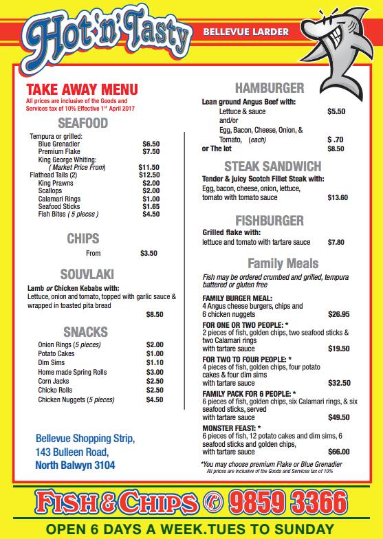 Hot 'n' Tasty Menu, Menu de Hot 'n' Tasty, Balwyn North, Melbourne
