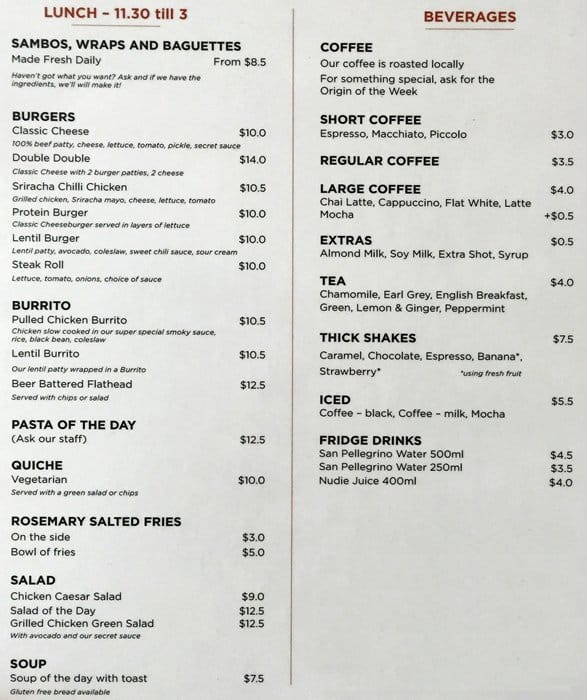 Garage Menu, Menu for Garage, North Sydney, Sydney Urbanspoon/Zomato