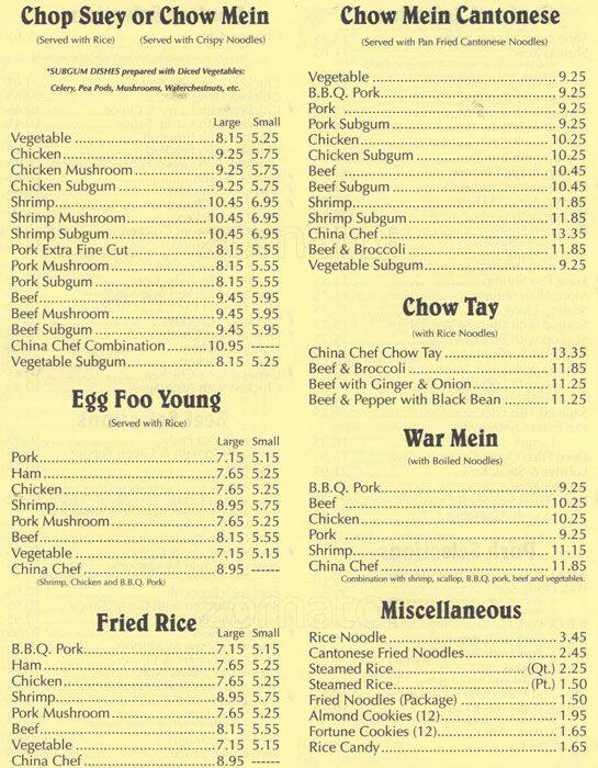 China Chef Menu, Menu for China Chef, Westmont, Chicago Urbanspoon/Zomato