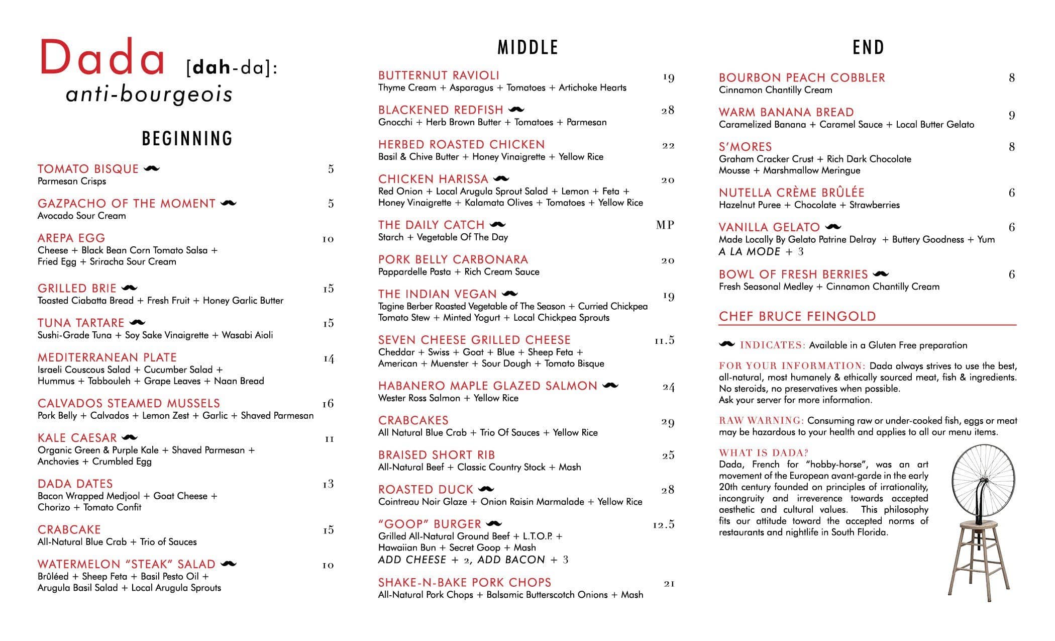 Menu at dada restaurant delray beach