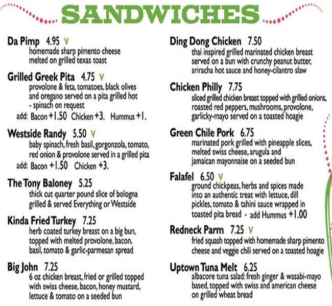 Menu at Pinky's Westside Grill restaurant, Charlotte, W Morehead St