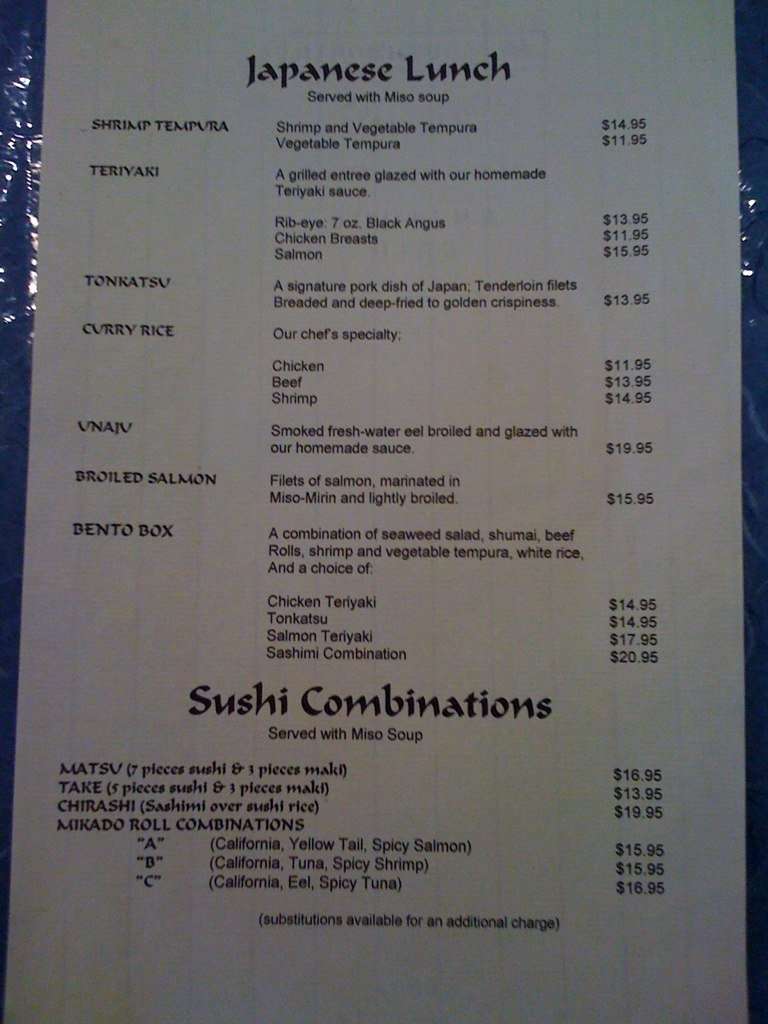 Mikado Japanese Menu, Menu untuk Mikado Japanese, Wholesale District