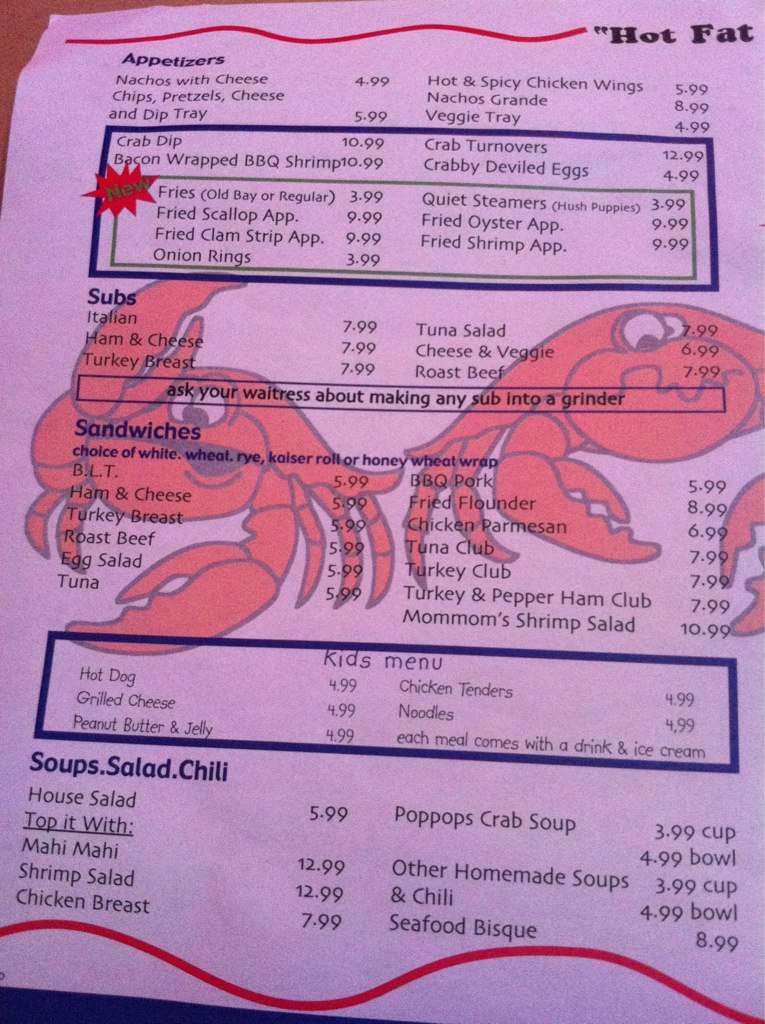 Menu at Lazy Susans restaurant, Lewes, Coastal Hwy