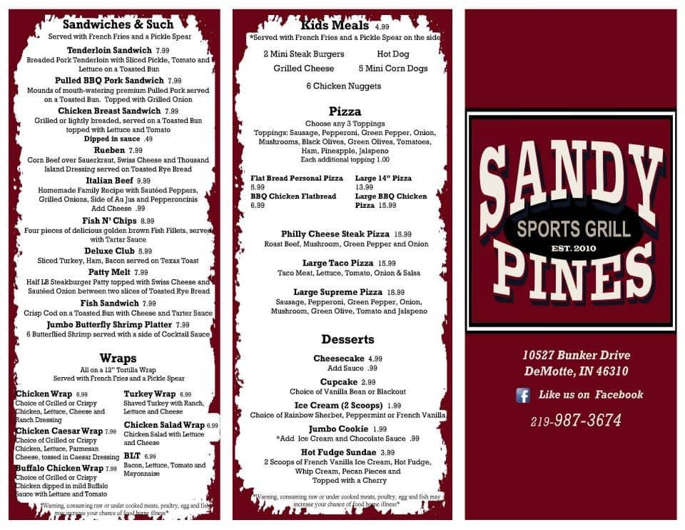 Sandy Pines Sports Grill Menu, Menu for Sandy Pines Sports Grill