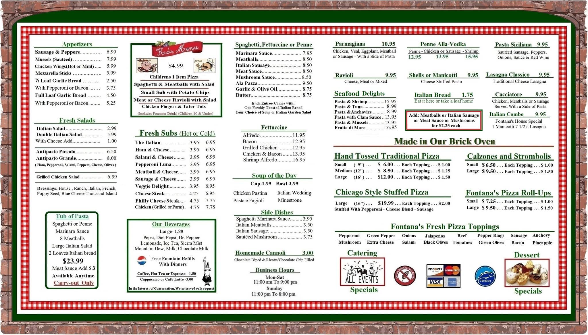 Fontana's Italian Eatery Menu Urbanspoon/Zomato