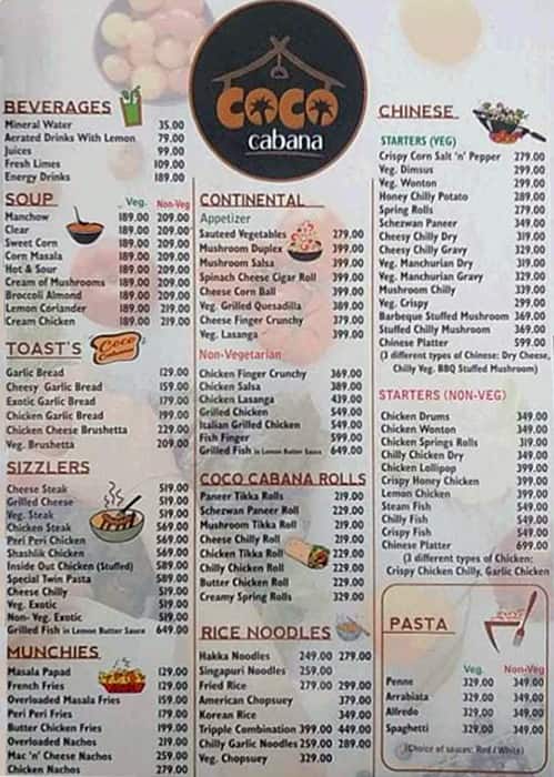 Coco Cabana Menu Menu For Coco Cabana Ranjit Avenue Amritsar