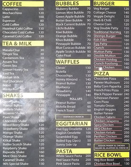 Nineties Menu Menu For Nineties Dharampeth Nagpur