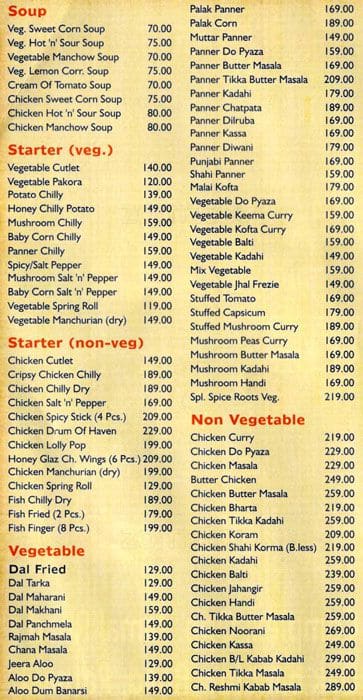 Spice Roots menu