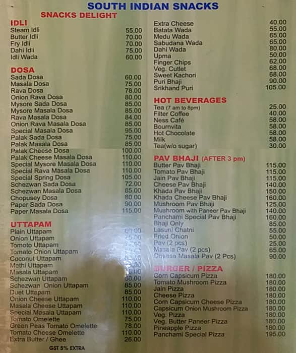 Menu at Panchami Pure Veg, Pune, Phule Corner Road