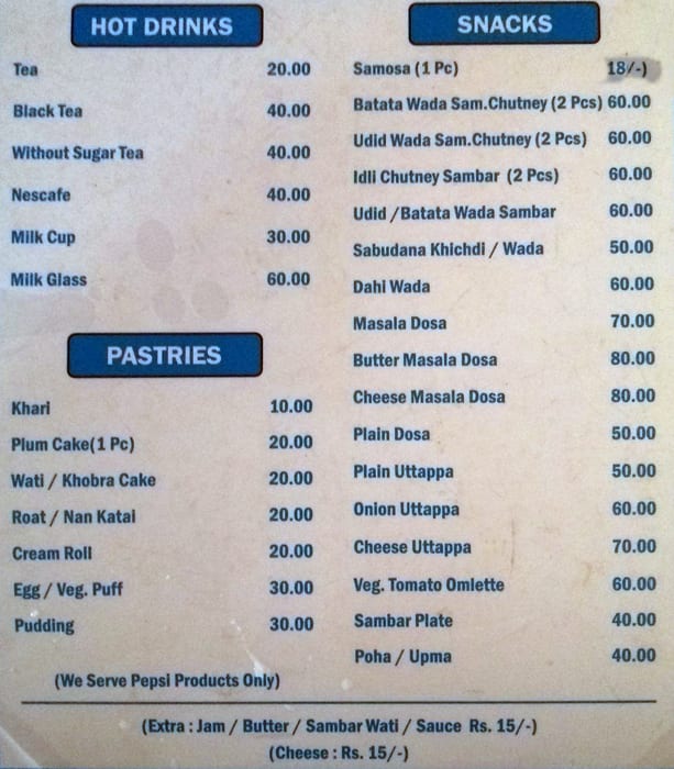 Kohinoor Restaurant menu