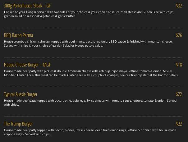 Menu at Hoops Sports Bar, Boronia