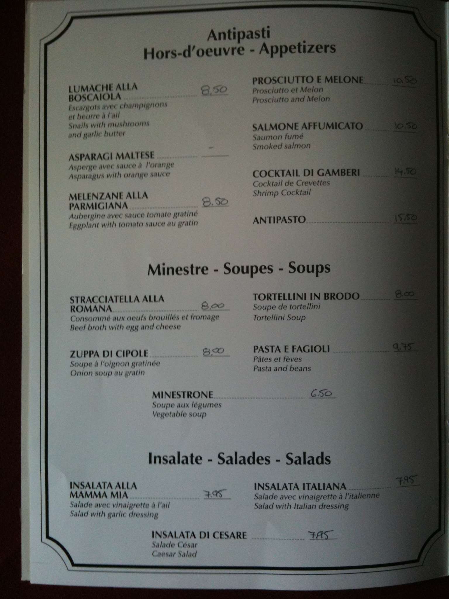 Menu At Mamma Mia Pizzeria Montreal