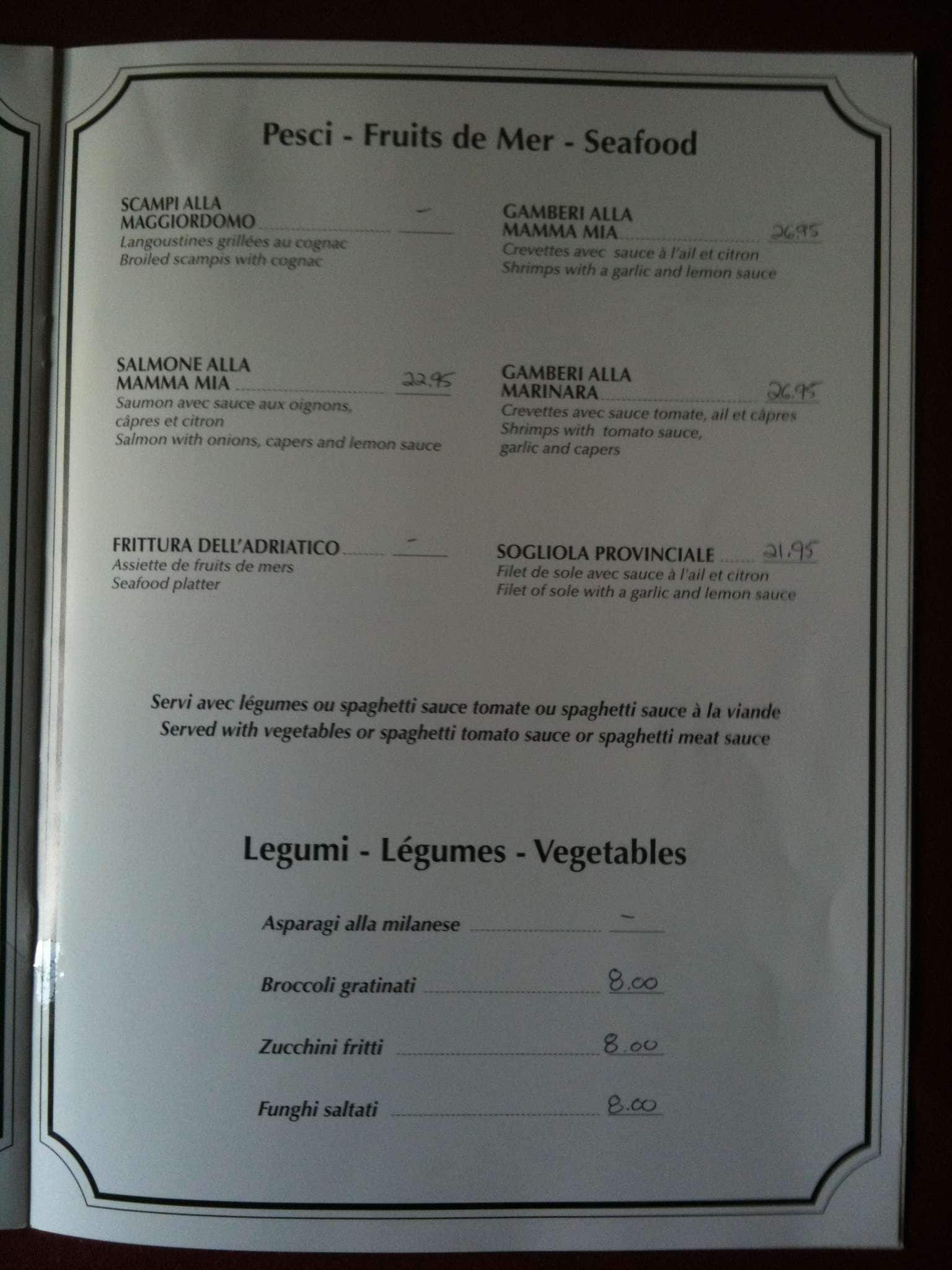 Menu At Mamma Mia Pizzeria Montreal