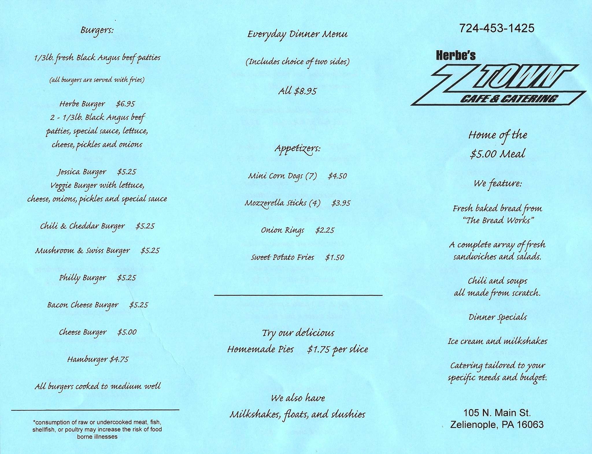 Menu at ZTown Cafe & Catering, Zelienople