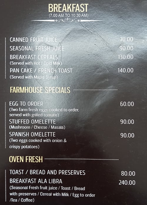 Menu of Hotel Libra, Kumarapuram, Trivandrum