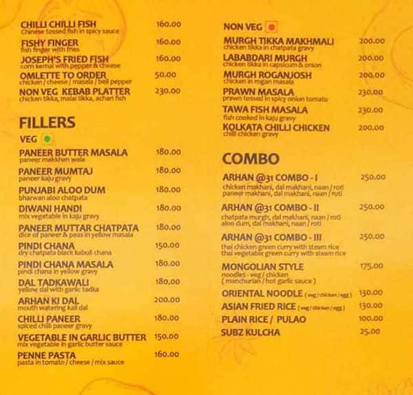 Ar Han Thai menu