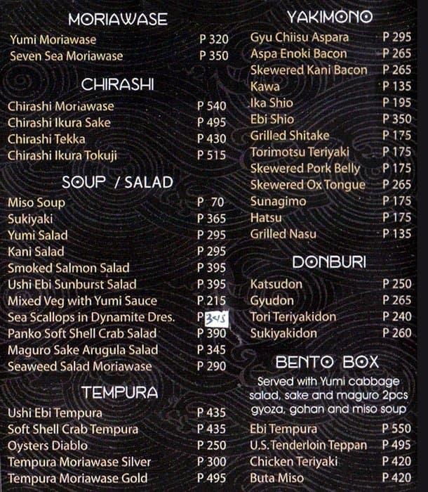 Menu at Yumi Japanese (Tepan and Ramen) restaurant, Makati