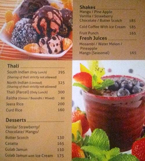 Menu at Chutneys, Hyderabad, Hitech City