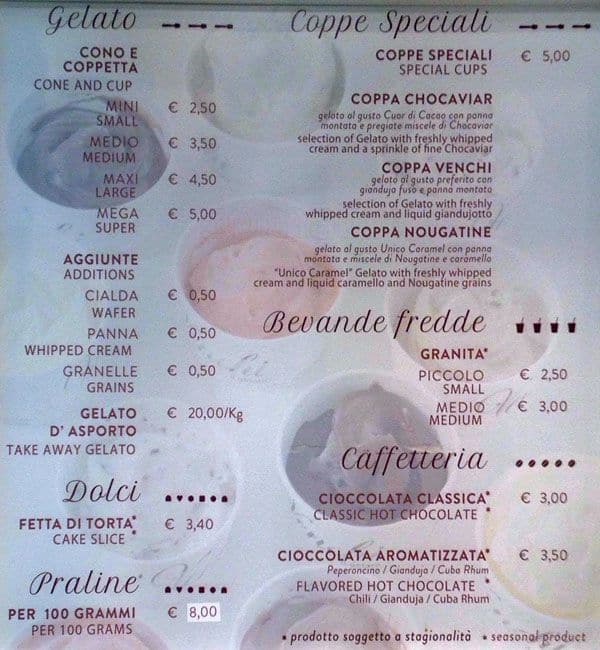 Menu di Venchi Cioccolato e Gelato, Milano Stazione Centrale (Fronte Binario) 