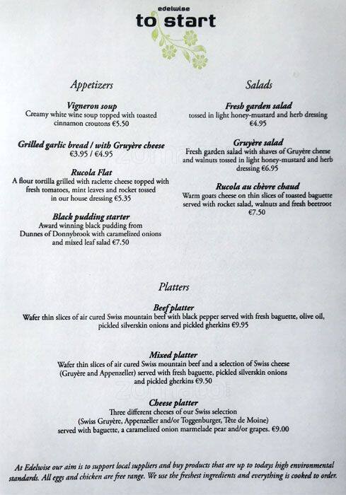 Carta de Edelwise Restaurant
