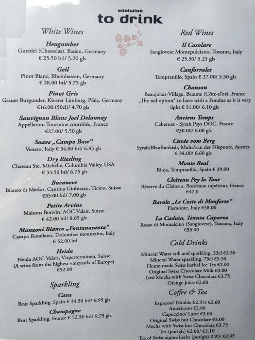 Carta de Edelwise Restaurant