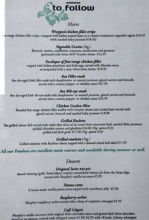 Carta de Edelwise Restaurant