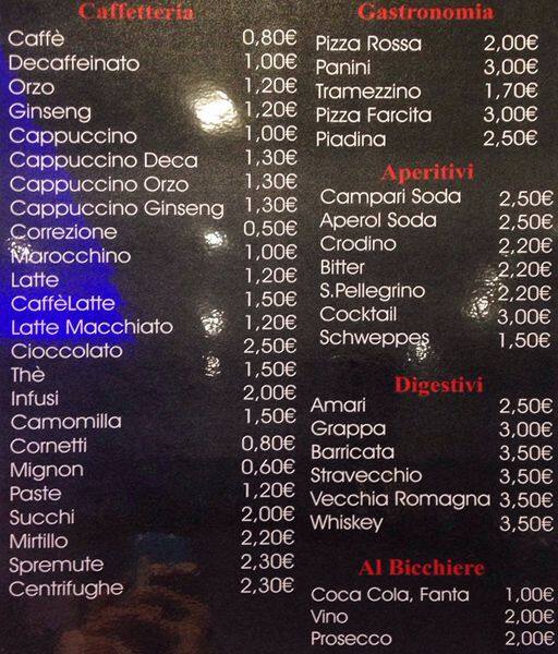 Menu di caffè Noir 