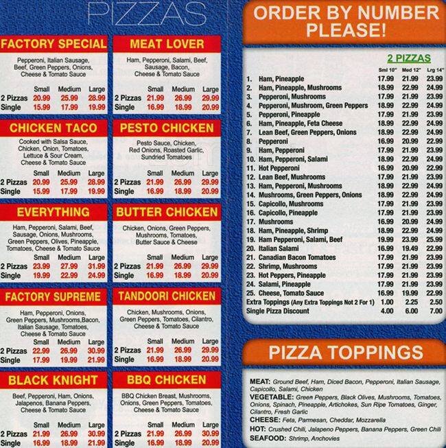 Carta de Pizza Factory