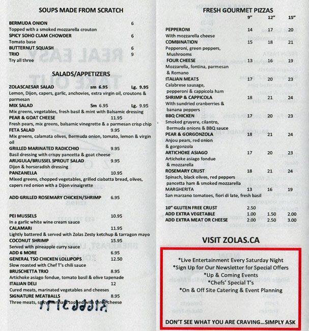 Zola's Menu, Menu for Zola's, Bells Corners, Ottawa Urbanspoon/Zomato